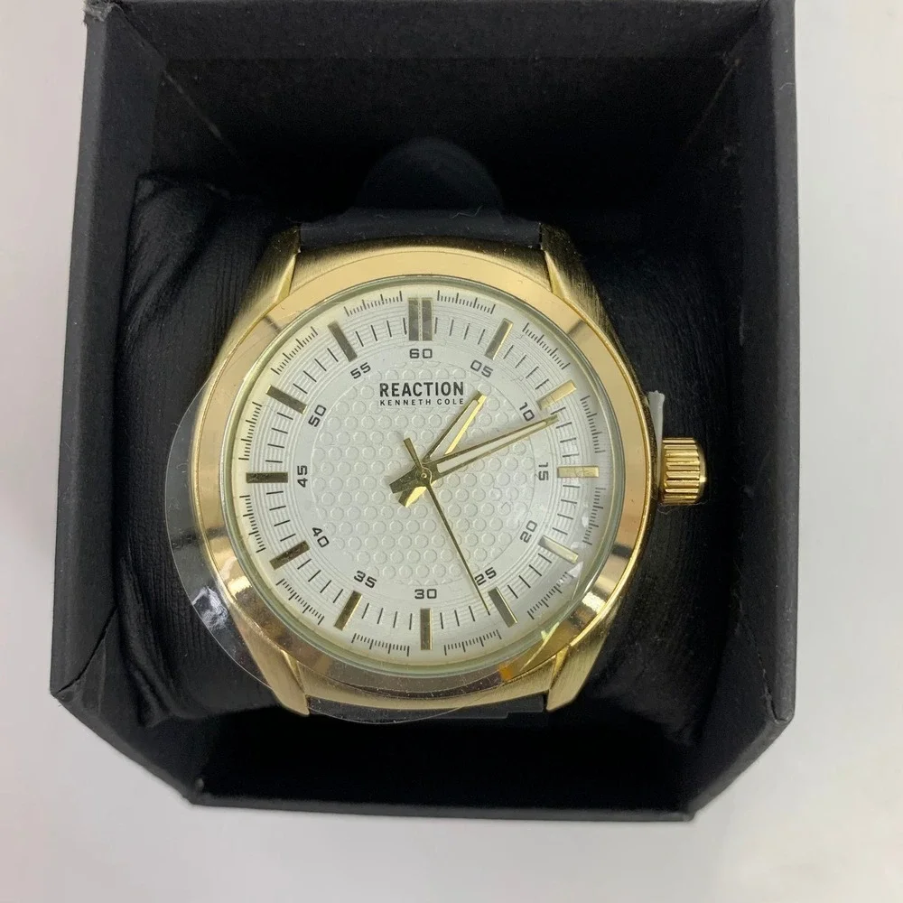 Reaction Kenneth Cole Men's Gold‎ Tone Watch with Black Band and Box